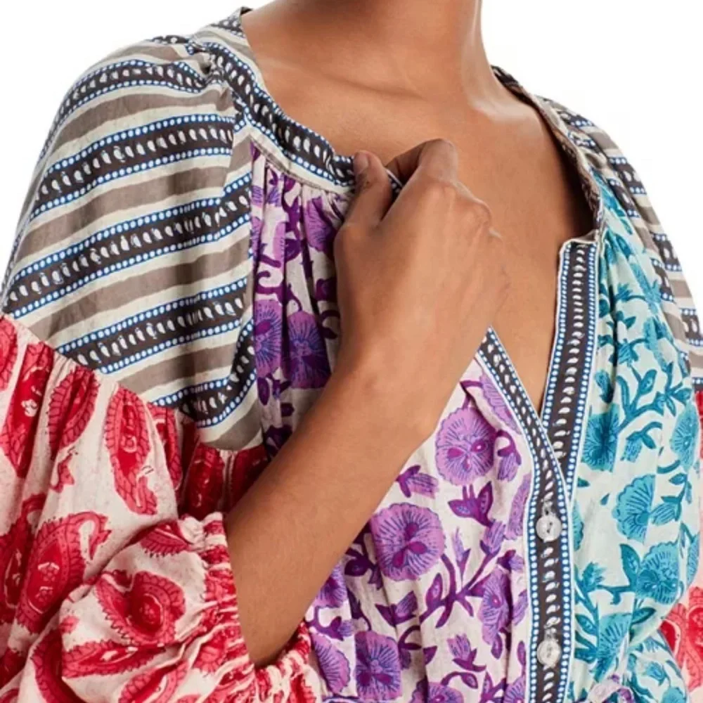 NEW Charina Sarte Floral Dress Women's XS Blue/Purple/Pink Balloon Sleeve Boho - Picture 4 of 14